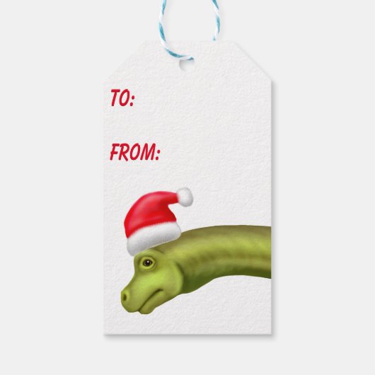 Weihnachts Brachiosaurus Dinosaurier Geschenktaste Geschenkanhänger (Rückseite)