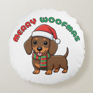 Weihnachts-Braun-Dackel: Fröhliche Woofmas Rundes Kissen