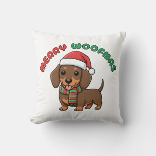 Weihnachts-Braun-Dackel-Kissen: Frohe Weihnachten Kissen