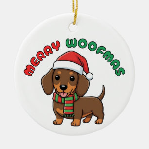 Weihnachts-Braun-Dackel-Ornament: Frohe Weihnachts Keramik Ornament
