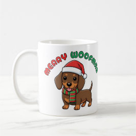 Weihnachts-Braun-Dackel-Tasse: Fröhliche Woofmas Kaffeetasse