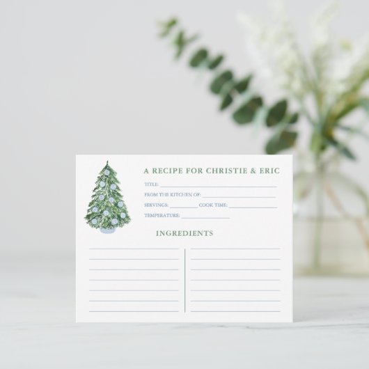 Weihnachts-Brautparty Blaue und grüne Rezept-Karte Einladung (Stehend Vorderseite)
