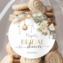 Weihnachts-Brautparty Boho Chic Winter Floral Runder Aufkleber