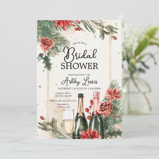 Weihnachts-Brautparty, Brunch und Bläschen Einladung (Stehend Vorderseite)