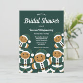 Weihnachts-Brautparty Green Gingerbret Santa Einladung (Stehend Vorderseite)