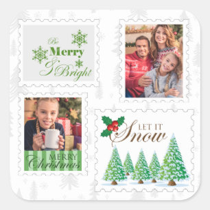 Weihnachts-Briefmarke 2 Foto Quadratischer Aufkleber