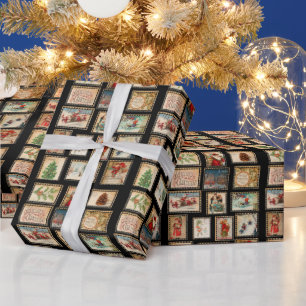 Weihnachts-Briefmarke Collage Wrapping Paper Geschenkpapier