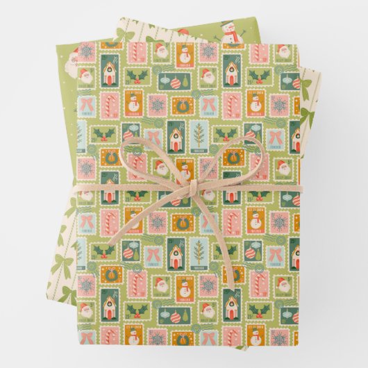 Weihnachts-Briefmarke, Grüne Bogen, Weihnachtsmann Geschenkpapier Set (Beispiel)