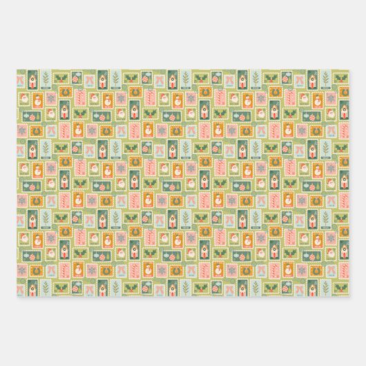 Weihnachts-Briefmarke, Grüne Bogen, Weihnachtsmann Geschenkpapier Set (Vorderseite)