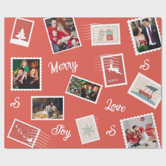 Weihnachts-Briefmarke Individuelle Name und Fotos Geschenkpapier (Flach)
