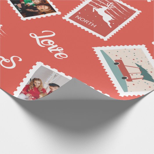 Weihnachts-Briefmarke Individuelle Name und Fotos Geschenkpapier (Ecke)