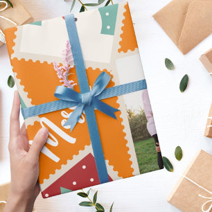Weihnachts-Briefmarke Personalisiert Orange Geschenkpapier