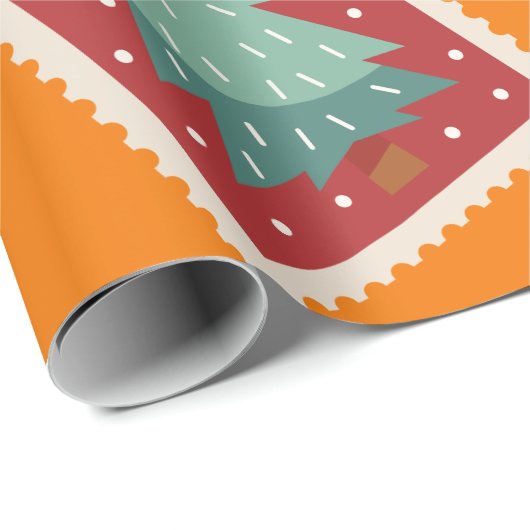 Weihnachts-Briefmarke Personalisiert Orange Geschenkpapier (Rolleneckpunkt)