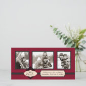 Weihnachts Brocade Red Foto Card Feiertagskarte (Stehend Vorderseite)