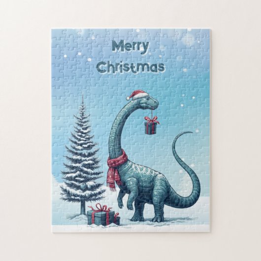 Weihnachts Brontosaurus Dinosaurier Puzzle (Vertikal)
