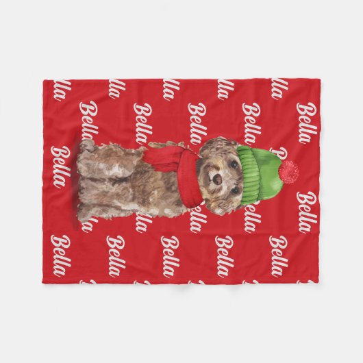 Weihnachts-Brown-Cockapoo Santa Dog Fleecedecke (Vorderseite (Horizontal))