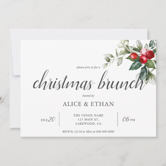 Weihnachts-Brunch Berry Verlasse Einladung (Vorderseite)