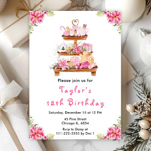 Weihnachts-Brunch-Geburtstagsfeier Rosa Einladung