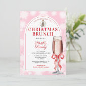 Weihnachts-Brunch-Party-Roter-Bogen-Wein-Rosa-Ging Einladung (Stehend Vorderseite)