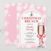 Weihnachts-Brunch-Party-Roter-Bogen-Wein-Rosa-Ging Einladung (Vorne/Hinten)