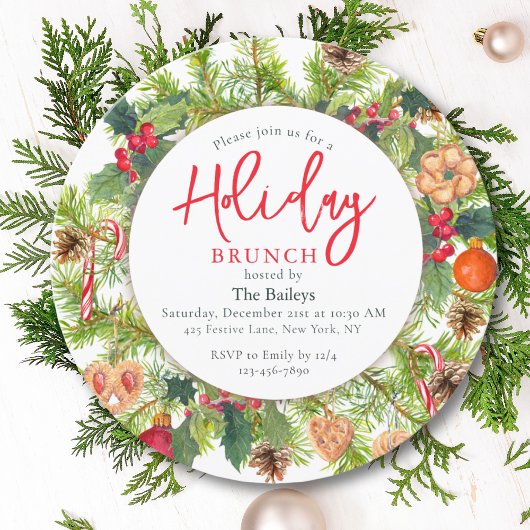 Weihnachts-Brunch Weihnachtsschmuck Wasserfarbe Bl Einladung