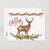 Weihnachts-Buck-Rentier mit Grüntönen Feiertagskarte (Vorne/Hinten)