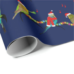 Weihnachts-Budgie Frenzy Wrapping Paper (Marine) Geschenkpapier