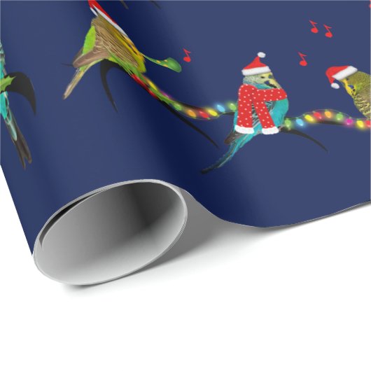 Weihnachts-Budgie Frenzy Wrapping Paper (Marine) Geschenkpapier (Rolleneckpunkt)