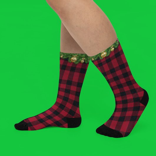 Weihnachts Buffalo Kariert Holiday Garland Pine Socken