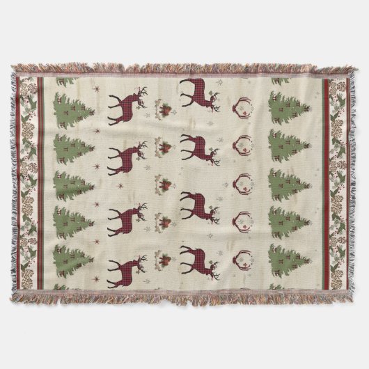 Weihnachts Buffalo Karierte Hirschantler Pinienbäu Decke (Vorderseite)