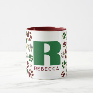 Weihnachts-Buffalo-Karo-Hundepfoten-Monogramm-Tass Tasse
