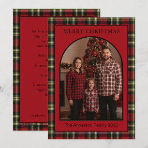 Weihnachts-Büffel-Rot-Tartan-Karo-Bogen 1 Foto Feiertagskarte