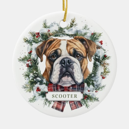 Weihnachts-Bulldog-Keramik Circle Ornament (Vorne)