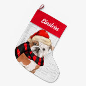 Weihnachts-Bulldog mit Hundeband Großer Weihnachtsstrumpf (Vorderansicht (hängend))