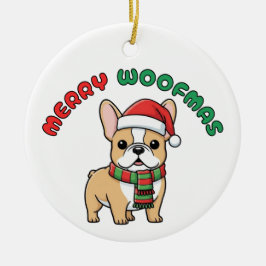Weihnachts-Bulldogge-Ornament: Frohe Weihnachten Keramik Ornament
