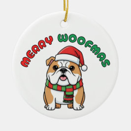 Weihnachts-Bulldogge-Ornament: Fröhliche Woofmas Keramik Ornament