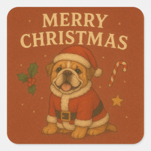 Weihnachts-Bulldogge Süße Xmas-Bulldogge mit Santa Quadratischer Aufkleber