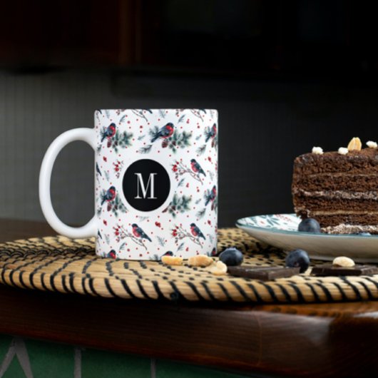 Weihnachts-Bullfinch & Red Berries Muster Tasse