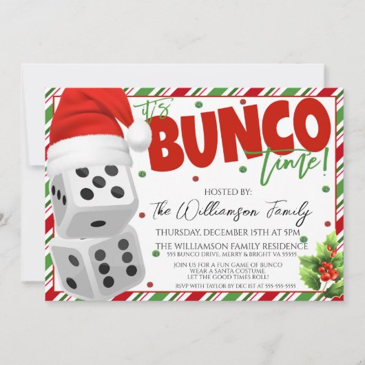 Weihnachts-Bunco-Nacht Einladung Würfel Party lade (Vorderseite)