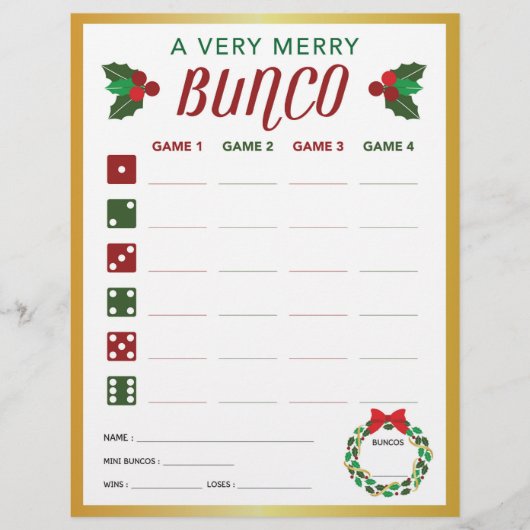 Weihnachts-Bunco-Party-Spielkarte (Vorderseite)