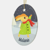 Weihnachts Bunny Catching Schneeflocken Niedlich Keramik Ornament (Links)