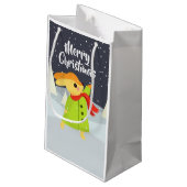 Weihnachts Bunny Catching Schneeflocken Niedlich Kleine Geschenktüte (Rückseite Schrägansicht)