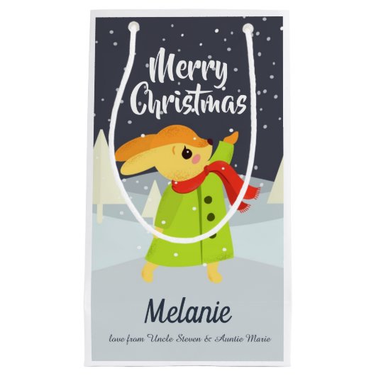 Weihnachts Bunny Catching Schneeflocken Niedlich Kleine Geschenktüte (Vorderseite)