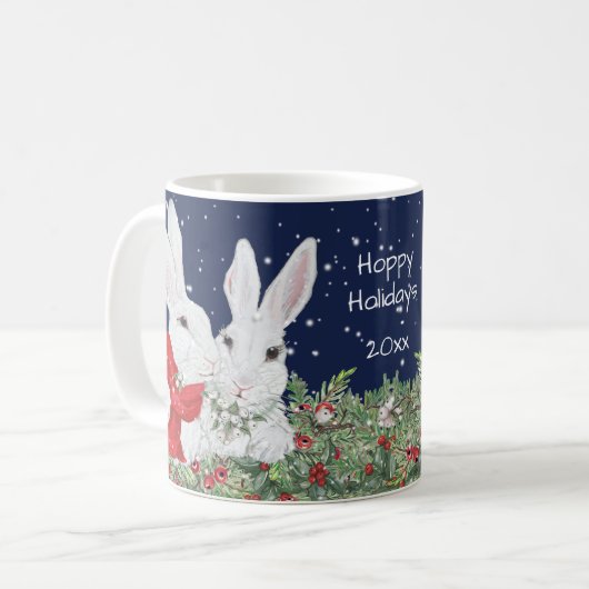 Weihnachts-Bunny-Rabbit festes Winter-Custom-Datum Kaffeetasse (Vorderseite Links)