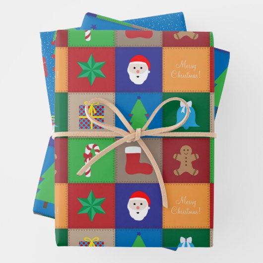 Weihnachts-bunte Square-Muster Papierblätter Geschenkpapier Set (Beispiel)