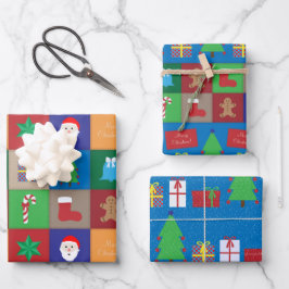 Weihnachts-bunte Square-Muster Papierblätter Geschenkpapier Set