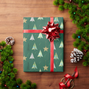Weihnachts-Bunte-Tannen-Wasserfarben-Muster Geschenkpapier