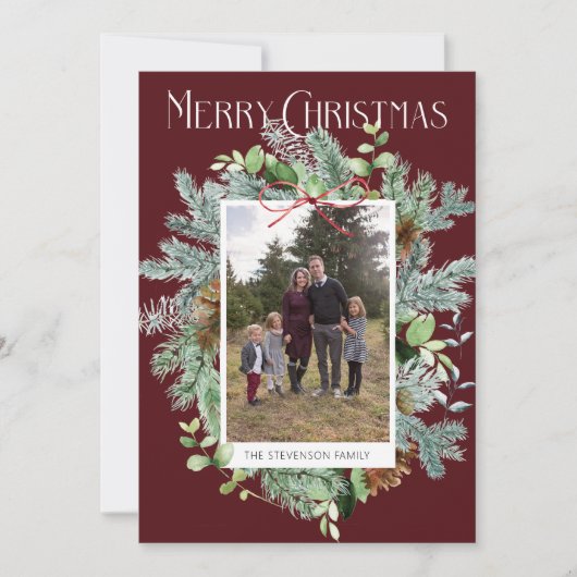 Weihnachts-Burgunder-Grußkarte für das moderne Fot (Vorderseite)