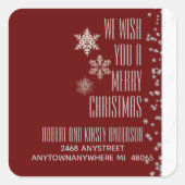 Weihnachts-Burgunder-Rücksendeadresse Quadratischer Aufkleber (Vorderseite)