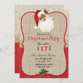 Weihnachts Burlap Damask Weihnachtsmann Einladung (Vorne/Hinten)